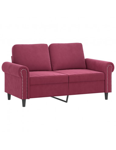 Set di Divani 2 pz con Cuscini Rosso Vino in Velluto