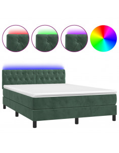 Letto a Molle con Materasso e LED Verde Scuro 140x200cm Velluto