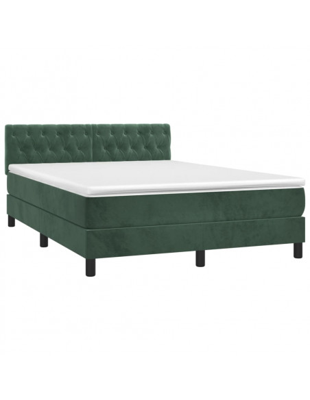 Letto a Molle con Materasso e LED Verde Scuro 140x200cm Velluto