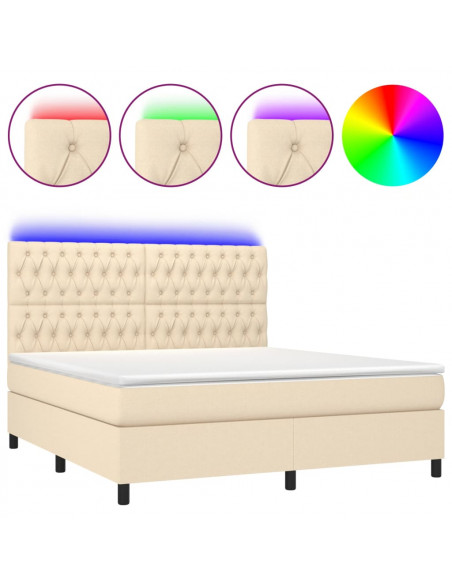 Letto a Molle con Materasso e LED Crema 160x200 cm in Tessuto