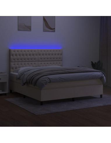 Letto a Molle con Materasso e LED Crema 160x200 cm in Tessuto