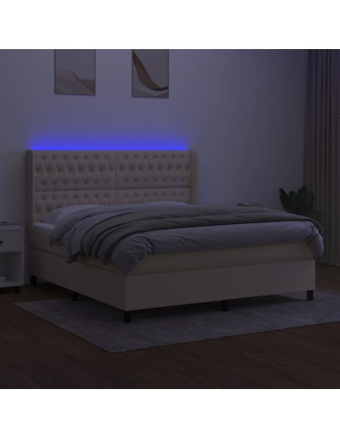 Letto a Molle con Materasso e LED Crema 160x200 cm in Tessuto