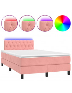 Letto a Molle con Materasso e LED Rosa 120x200 cm in Velluto