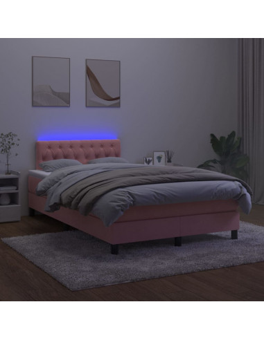 Letto a Molle con Materasso e LED Rosa 120x200 cm in Velluto