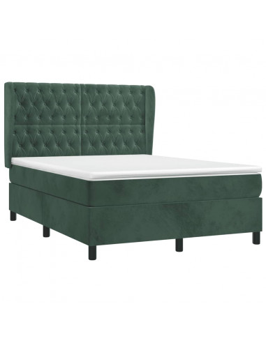 Giroletto a Molle con Materasso Verde Scuro 140x200 cm Velluto