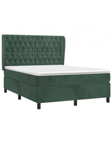 Giroletto a Molle con Materasso Verde Scuro 140x190 cm Velluto