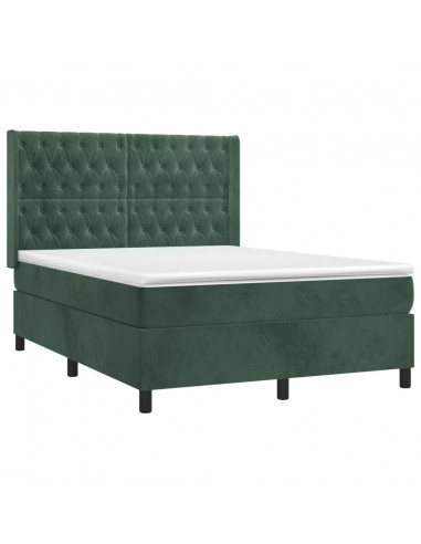 Giroletto a Molle con Materasso Verde Scuro 140x190 cm Velluto