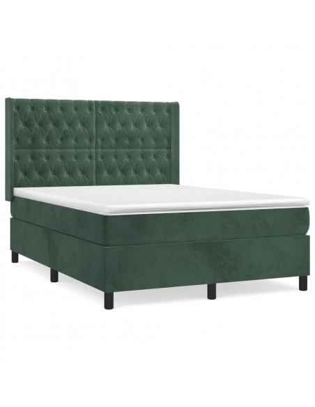Giroletto a Molle con Materasso Verde Scuro 140x200 cm Velluto