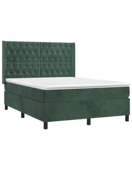 Giroletto a Molle con Materasso Verde Scuro 140x200 cm Velluto