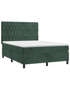 Letto a Molle con Materasso e LED Verde Scuro 140x200cm Velluto 2