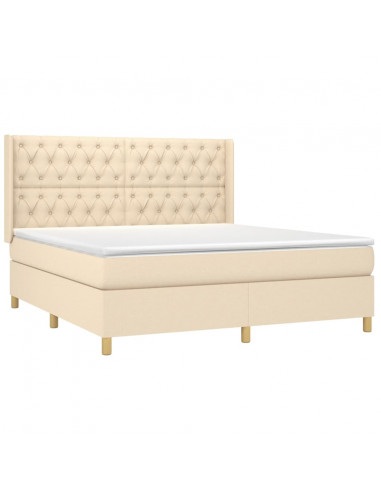 Letto a Molle con Materasso e LED Crema 160x200 cm in Tessuto