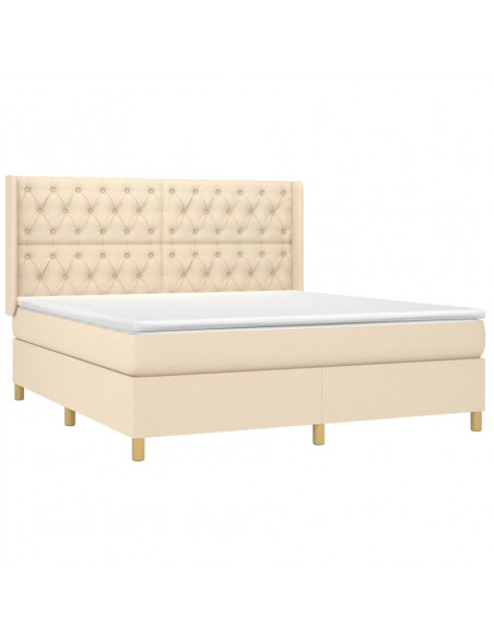 Letto a Molle con Materasso e LED Crema 160x200 cm in Tessuto