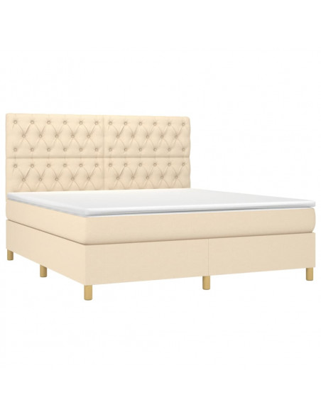 Letto a Molle con Materasso e LED Crema 160x200 cm in Tessuto