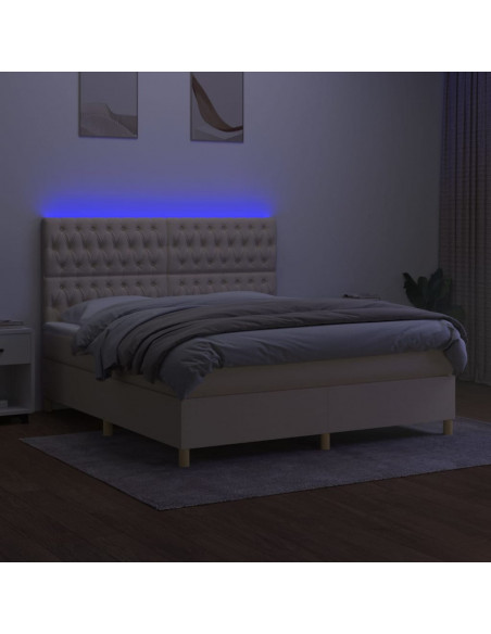 Letto a Molle con Materasso e LED Crema 160x200 cm in Tessuto