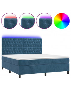 Letto a Molle con Materasso e LED Blu Scuro 160x200 cm