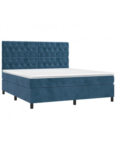 Giroletto a Molle con Materasso Blu Scuro 160x200 cm in Velluto