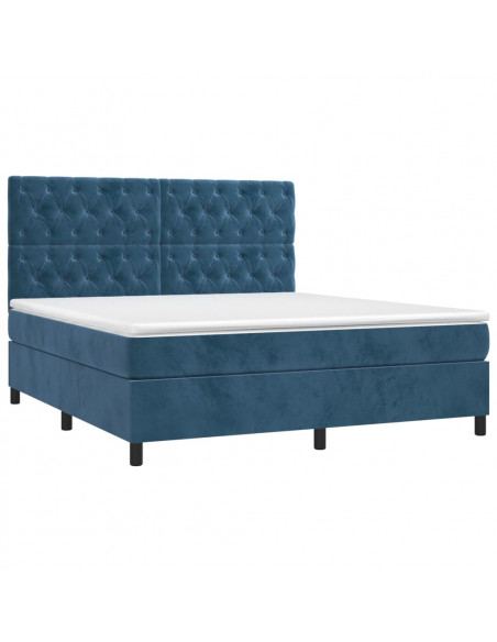 Giroletto a Molle con Materasso Blu Scuro 160x200 cm in Velluto