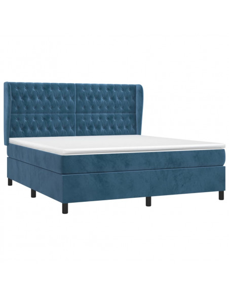 Giroletto a Molle con Materasso Blu Scuro 160x200 cm in Velluto