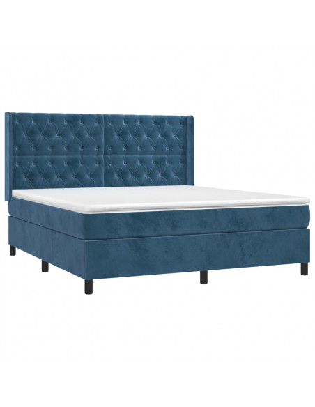 Giroletto a Molle con Materasso Blu Scuro 160x200 cm in Velluto