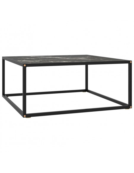 Tavolino da Salotto Nero con Vetro Marmo Nero 80x80x35 cm