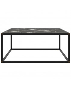 Tavolino da Salotto Nero con Vetro Marmo Nero 80x80x35 cm 2