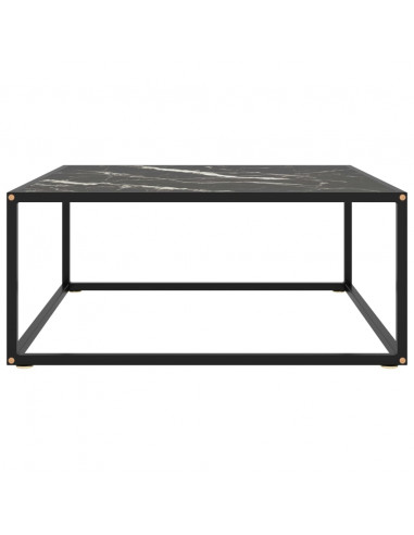 Tavolino da Salotto Nero con Vetro Marmo Nero 80x80x35 cm