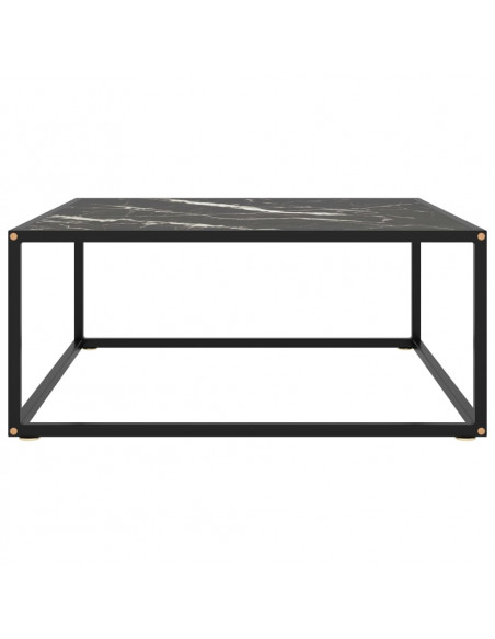 Tavolino da Salotto Nero con Vetro Marmo Nero 80x80x35 cm