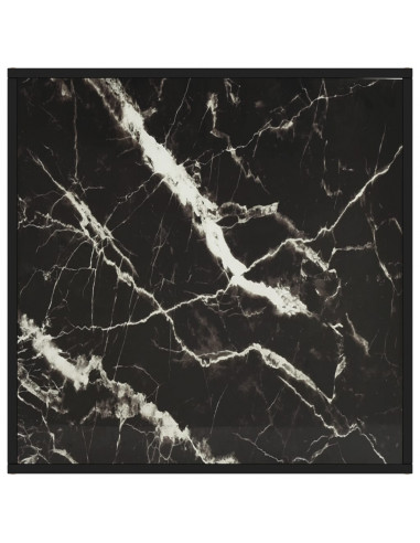 Tavolino da Salotto Nero con Vetro Marmo Nero 80x80x35 cm