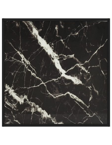 Tavolino da Salotto Nero con Vetro Marmo Nero 80x80x35 cm