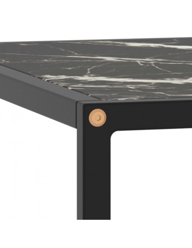 Tavolino da Salotto Nero con Vetro Marmo Nero 80x80x35 cm