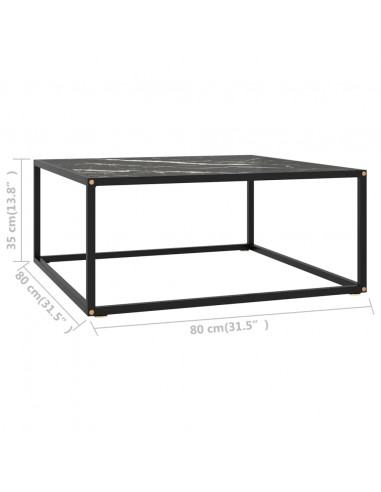 Tavolino da Salotto Nero con Vetro Marmo Nero 80x80x35 cm