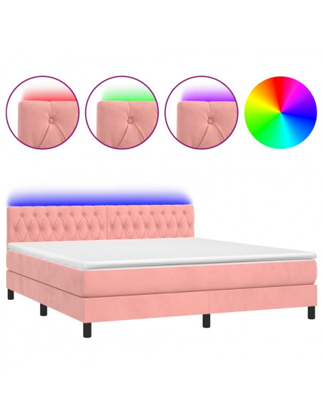 Letto a Molle con Materasso e LED Rosa 160x200 cm in Velluto
