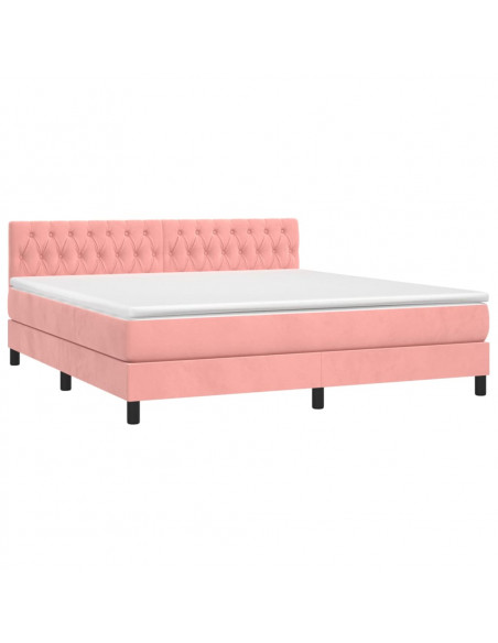 Letto a Molle con Materasso e LED Rosa 160x200 cm in Velluto