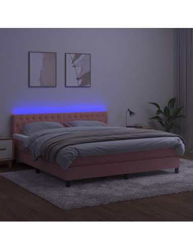 Letto a Molle con Materasso e LED Rosa 160x200 cm in Velluto