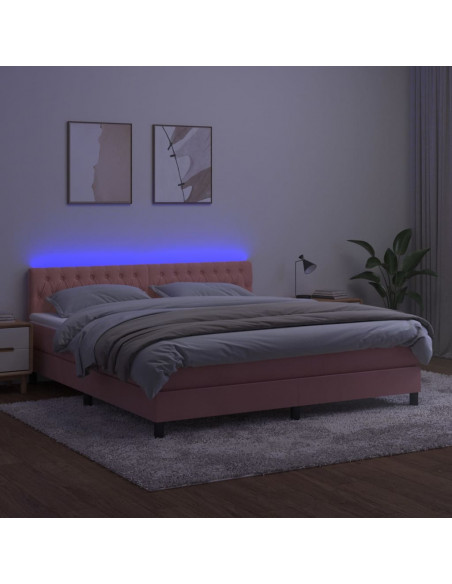 Letto a Molle con Materasso e LED Rosa 160x200 cm in Velluto