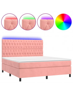 Letto a Molle con Materasso e LED Rosa 160x200 cm in Velluto