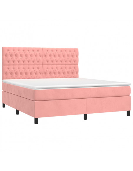 Letto a Molle con Materasso e LED Rosa 160x200 cm in Velluto