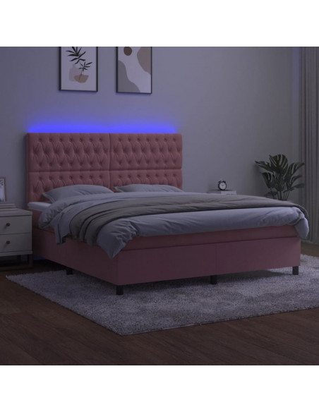 Letto a Molle con Materasso e LED Rosa 160x200 cm in Velluto