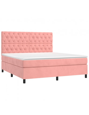 Giroletto a Molle con Materasso Rosa 160x200 cm in Velluto