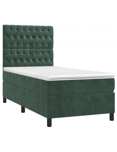 Letto a Molle con Materasso e LED Verde Scuro 80x200cm Velluto