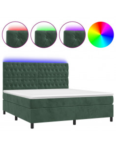 Letto a Molle con Materasso e LED Verde Scuro 160x200cm Velluto