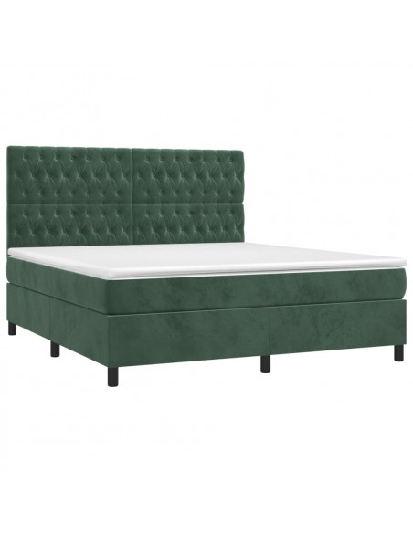 Letto a Molle con Materasso e LED Verde Scuro 160x200cm Velluto