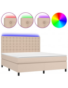 Giroletto Molle Materasso e LED Cappuccino 180x200cm Similpelle