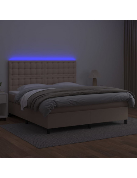 Giroletto Molle Materasso e LED Cappuccino 180x200cm Similpelle