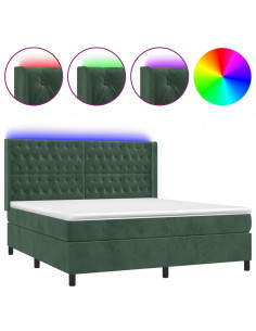 Letto a Molle con Materasso e LED Verde Scuro 160x200cm Velluto