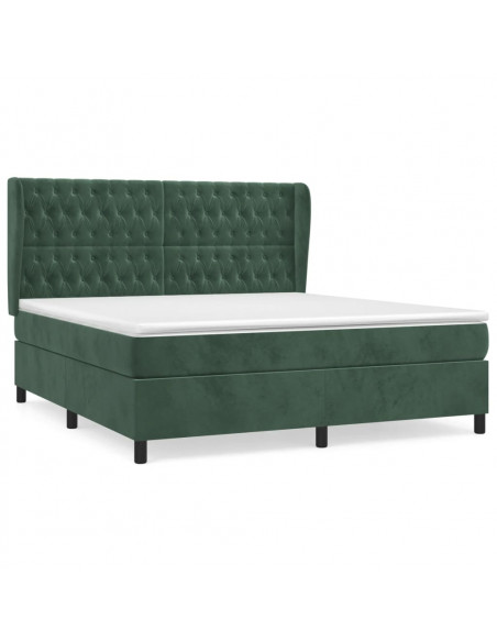 Giroletto a Molle con Materasso Verde Scuro 160x200 cm Velluto
