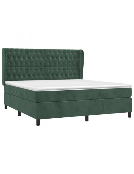Giroletto a Molle con Materasso Verde Scuro 160x200 cm Velluto
