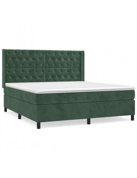 Giroletto a Molle con Materasso Verde Scuro 160x200 cm Velluto