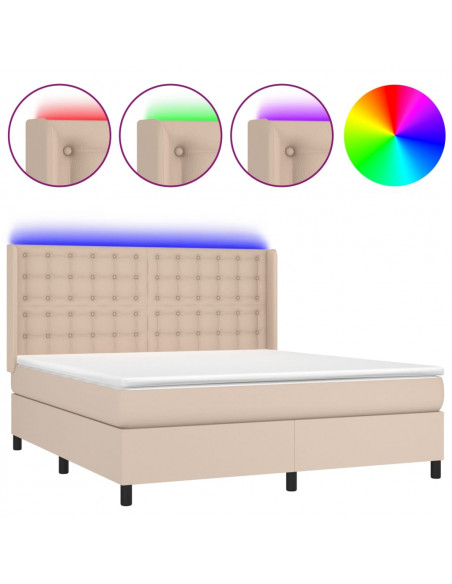 Giroletto Molle Materasso e LED Cappuccino 180x200cm Similpelle