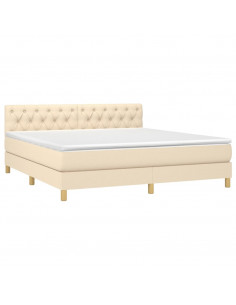 Letto a Molle con Materasso e LED Crema 160x200 cm in Tessuto 2